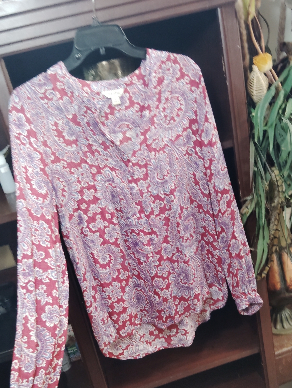 Lucky Brand Burgundy Paisley Long-Sleeve Top